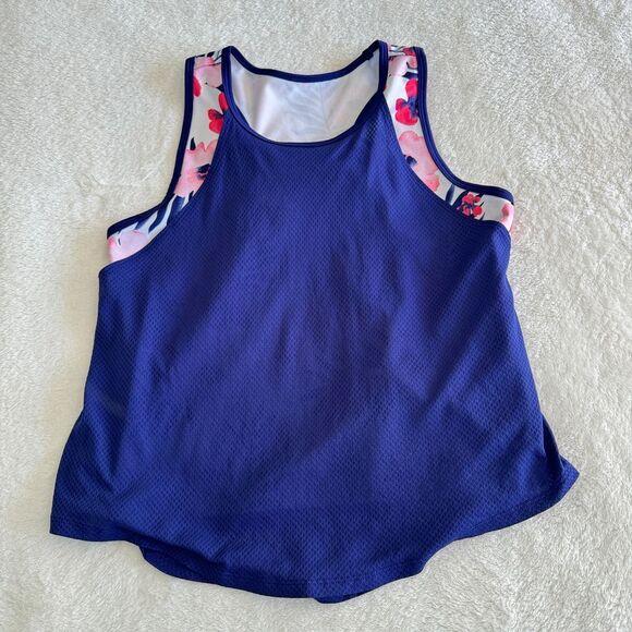 Avia Athletic 2Fer Tank Top Womens‎ L Blue Pink Floral Mesh Racerback Workout - Picture 1 of 10
